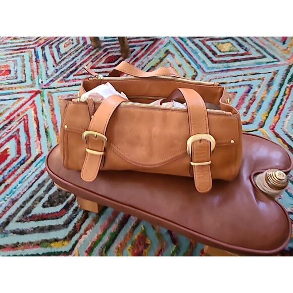 Vintage Michael Kors Standford Tan Leather Satchel Saddle Bag Handbag - Picture 2 of 15